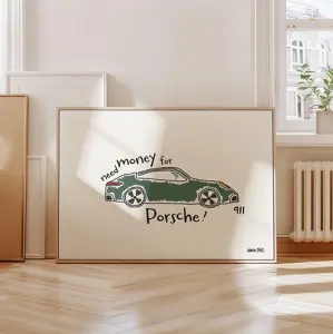 Car wall art print featuring a vintage green sports car in a stylish frame, perfect for automotive enthusiasts.