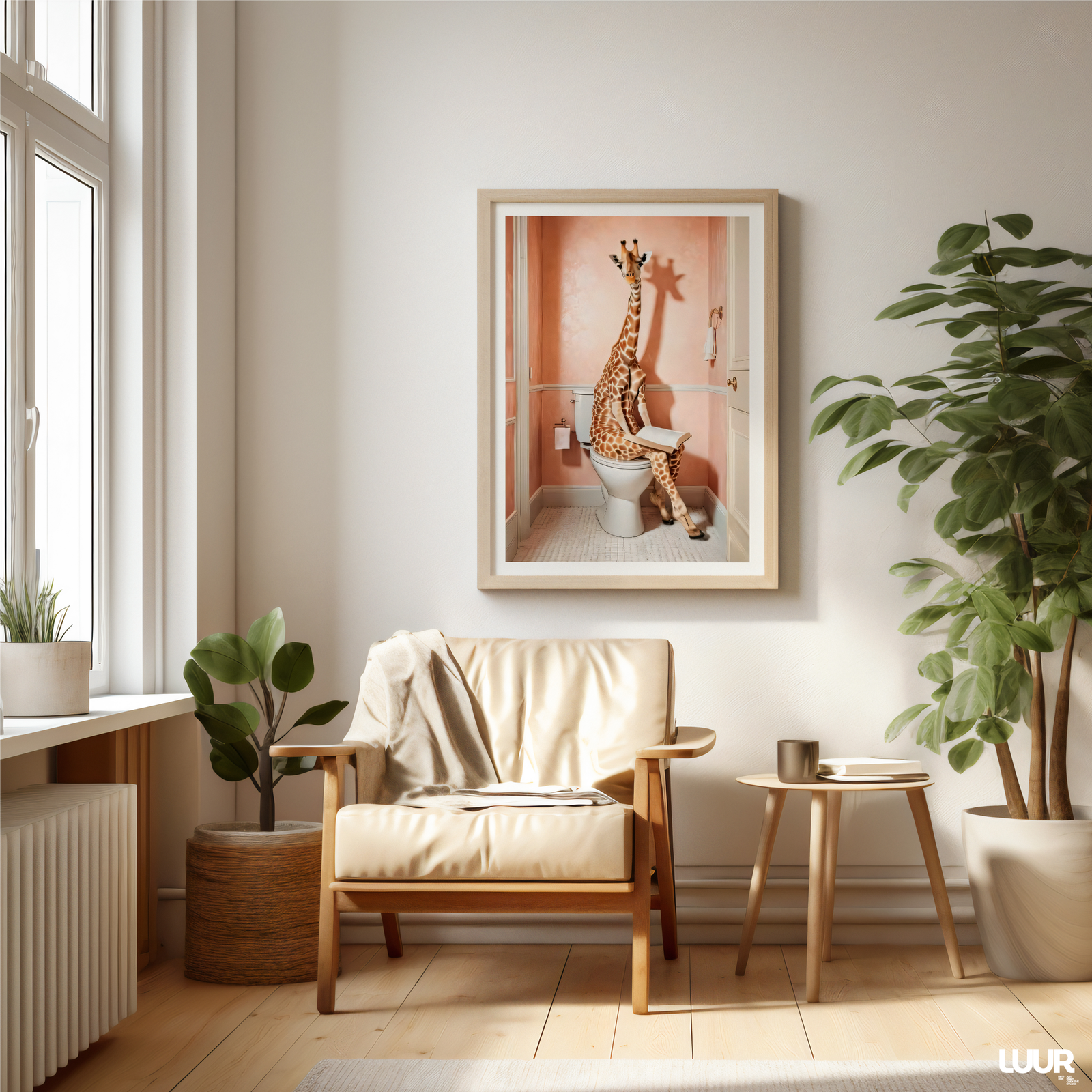 animal-art-print Funny Giraffe on Toilet Poster – Quirky Bathroom Wall Art, Whimsical Animal Print, Surreal Digital Download Home Decor - Image 3