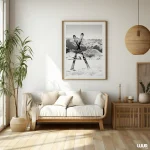 Winter Wall Art Printable – Black & White Crossed Skis Minimal Mountain Poster | Seasonal Home Decor