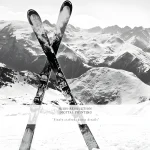 Winter Wall Art Printable – Black & White Crossed Skis Minimal Mountain Poster | Seasonal Home Decor - Image 2