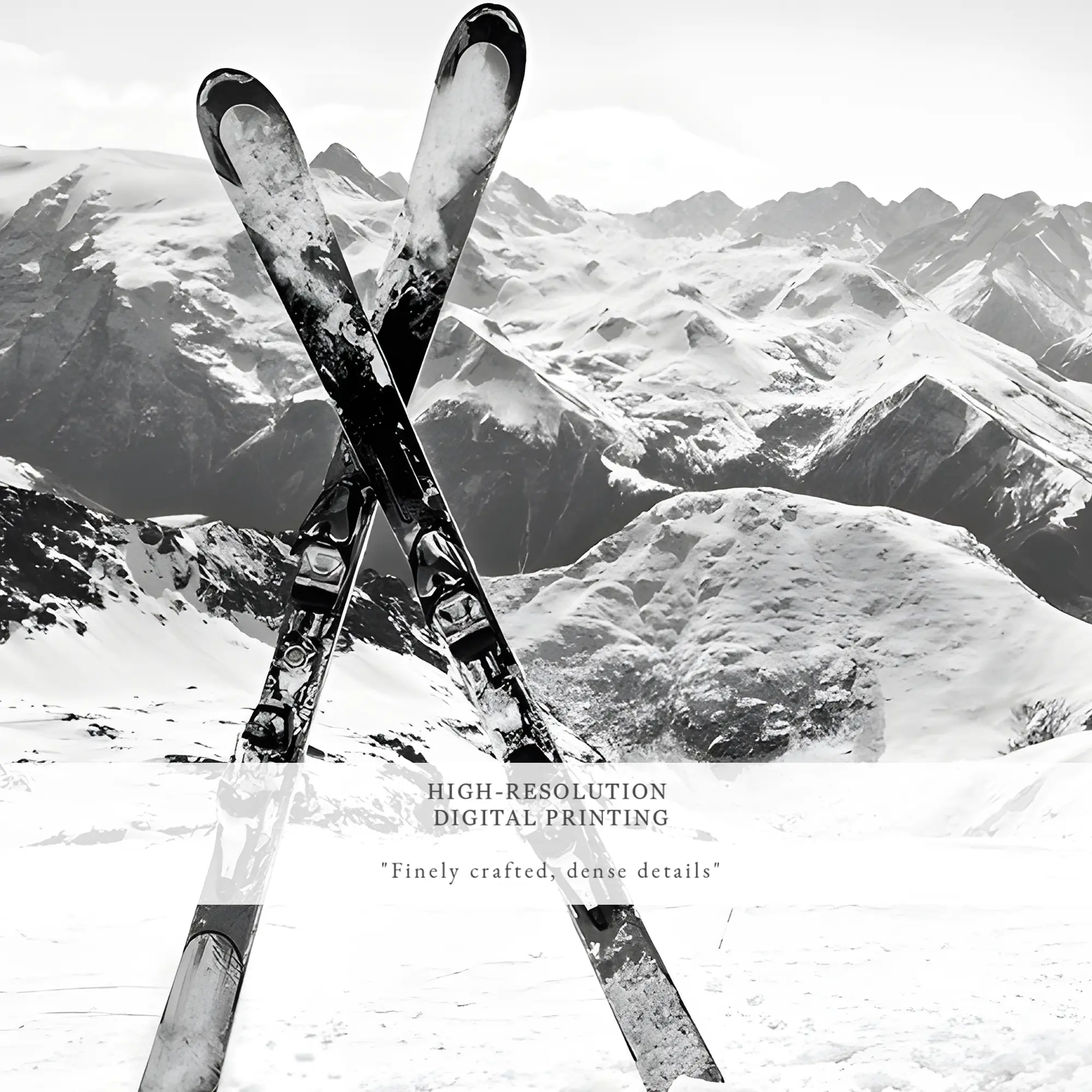 art-print-for-home Winter Wall Art Printable – Black & White Crossed Skis Minimal Mountain Poster | Seasonal Home Decor - Image 2