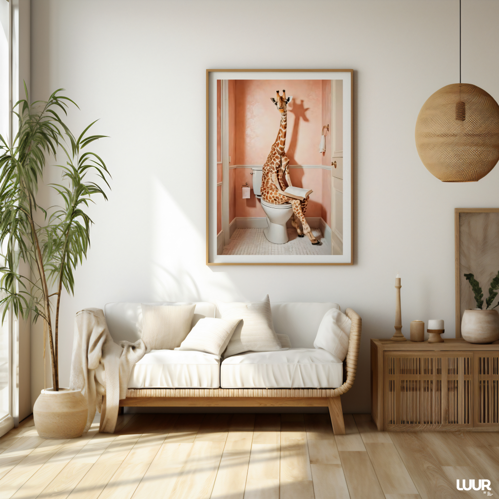 Funny Giraffe on Toilet Poster – Quirky Bathroom Wall Art, Whimsical Animal Printable Digital Download