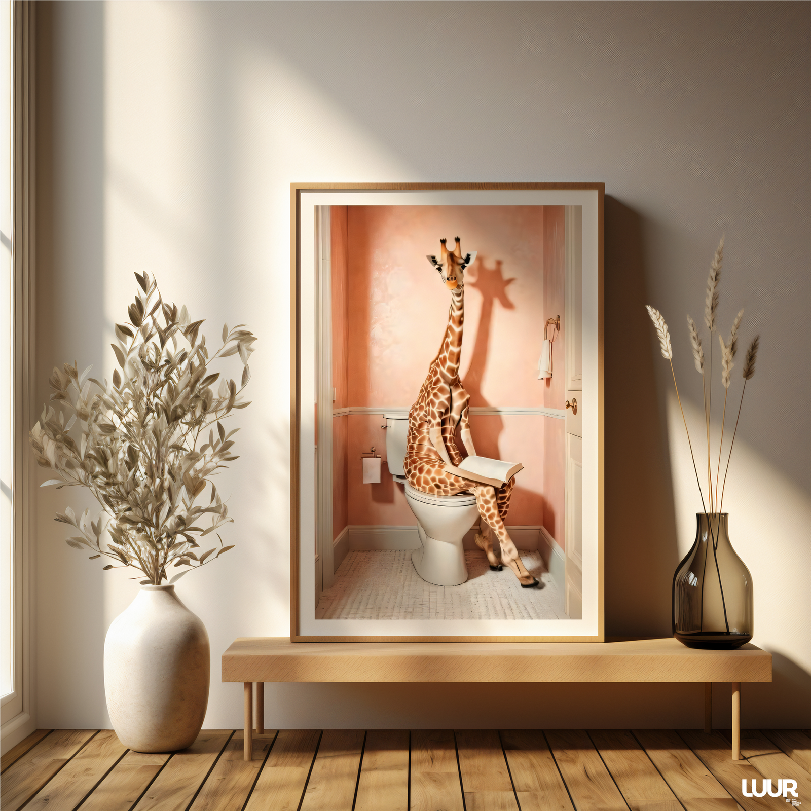 bathroom-wall-art Funny Giraffe on Toilet Poster – Quirky Bathroom Wall Art, Whimsical Animal Print, Surreal Digital Download Home Decor - Image 5