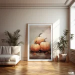 Autumn Pumpkins Kitchen Wall Art – Cozy Vintage Fall Oil Painting Printable Poster for Home or Dining Room Decor