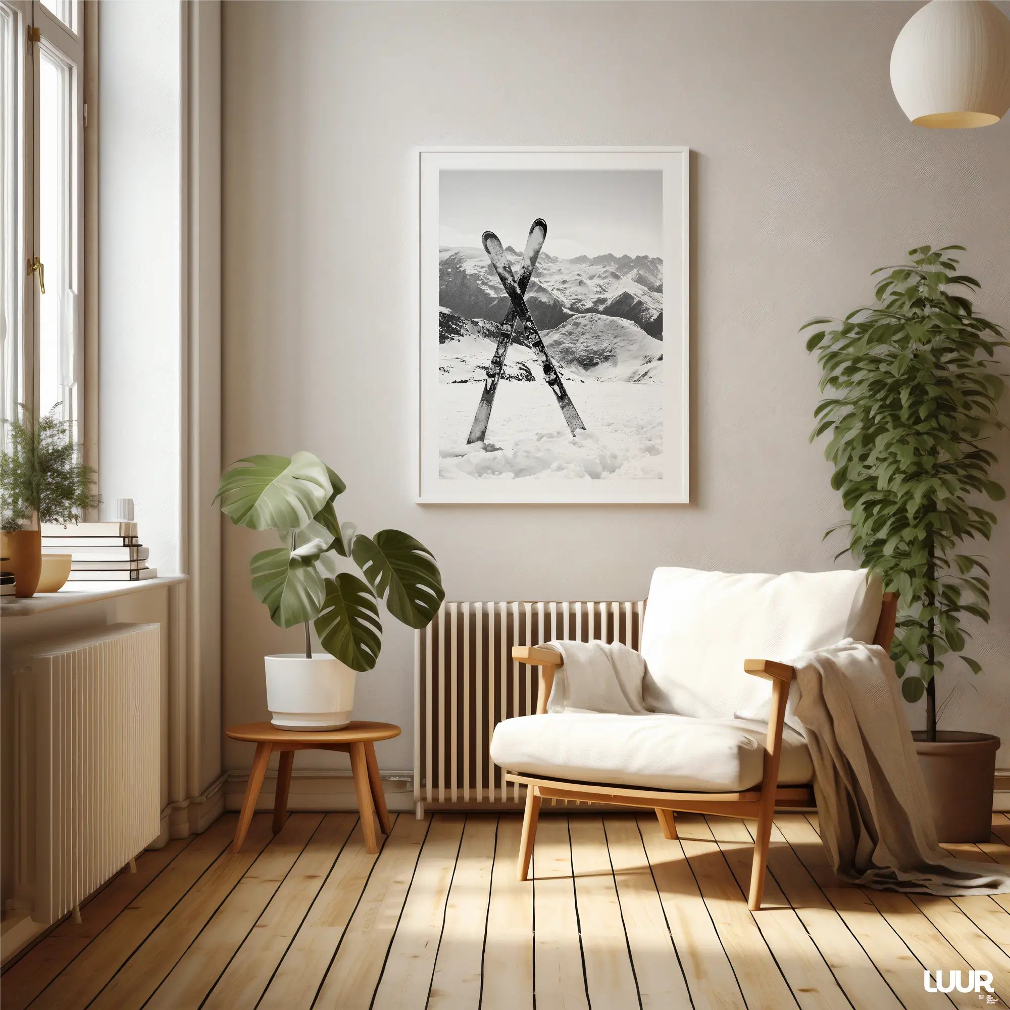 digital-print Winter Wall Art Printable – Black & White Crossed Skis Minimal Mountain Poster | Seasonal Home Decor - Image 4