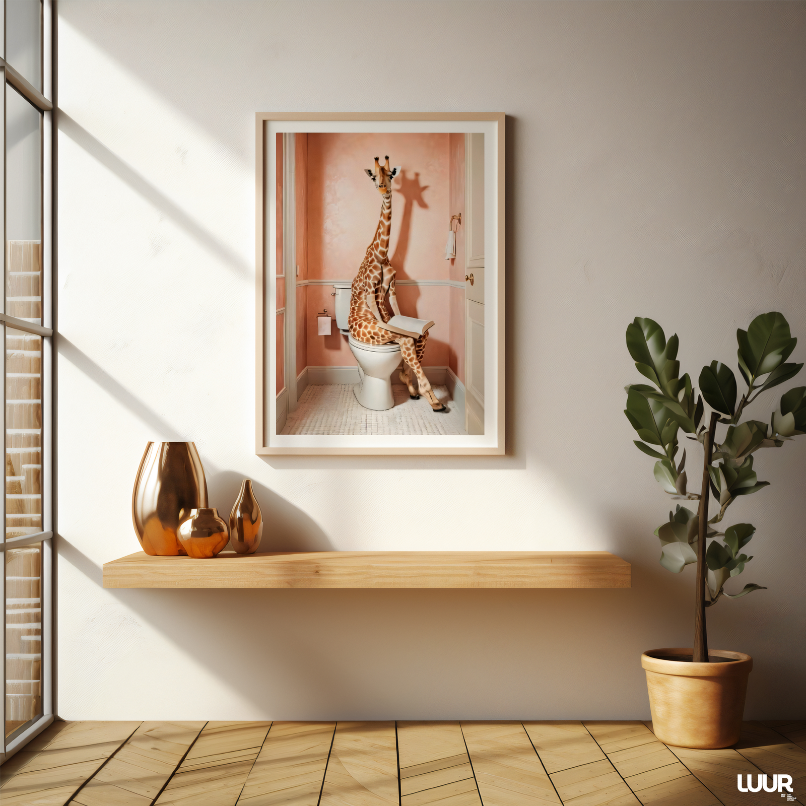 funny-giraffe-wall-art Funny Giraffe on Toilet Poster – Quirky Bathroom Wall Art, Whimsical Animal Print, Surreal Digital Download Home Decor - Image 8