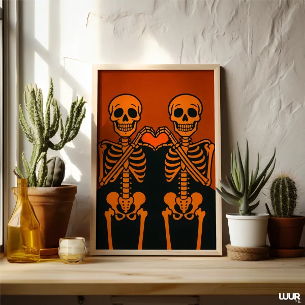 Halloween Wall Art – Spooky Skeleton Heart Printable Poster, Creepy Cute Gothic Digital Print for Home Decor