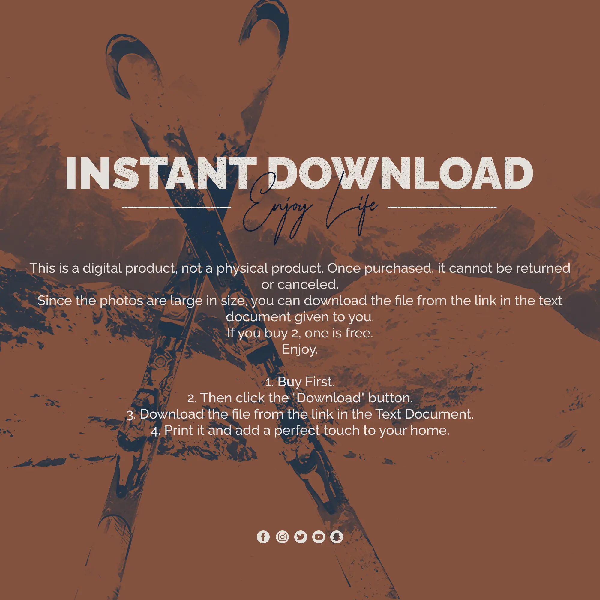 instant-download-art Winter Wall Art Printable – Black & White Crossed Skis Minimal Mountain Poster | Seasonal Home Decor - Image 9