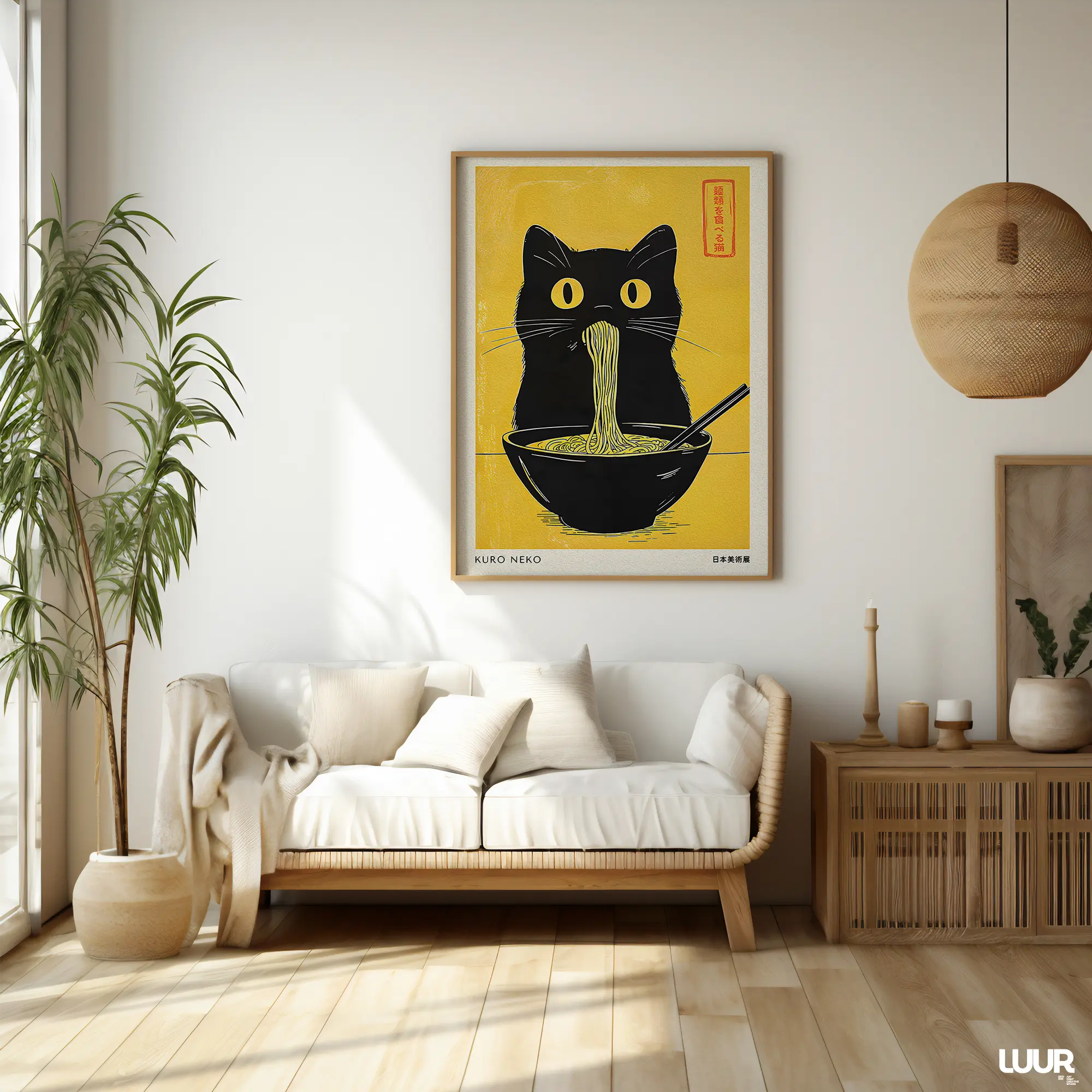 cat-wall-art Japanese Wall Art – Kuro Neko Ramen Cat Poster | Minimal Japandi Printable Black Cat Digital Artwork - Image 3