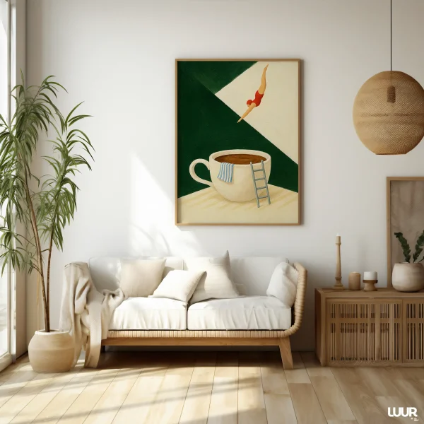 Kitchen Wall Art | Green Coffee Wall Art Print – Modern Minimalist Coffee Decor for Kitchen
