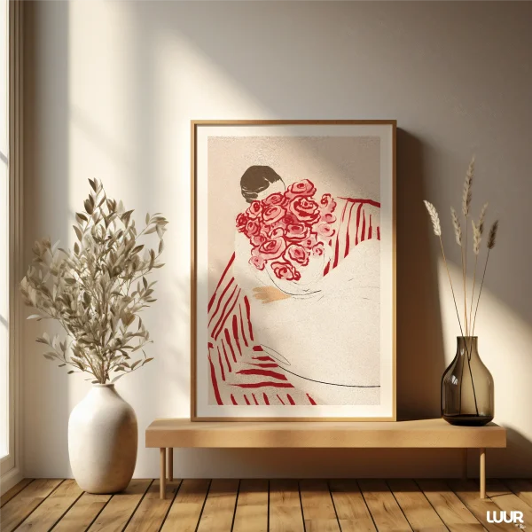 Girly Wall Art – Feminine Red & Pink Illustration for Modern Bedroom Decor