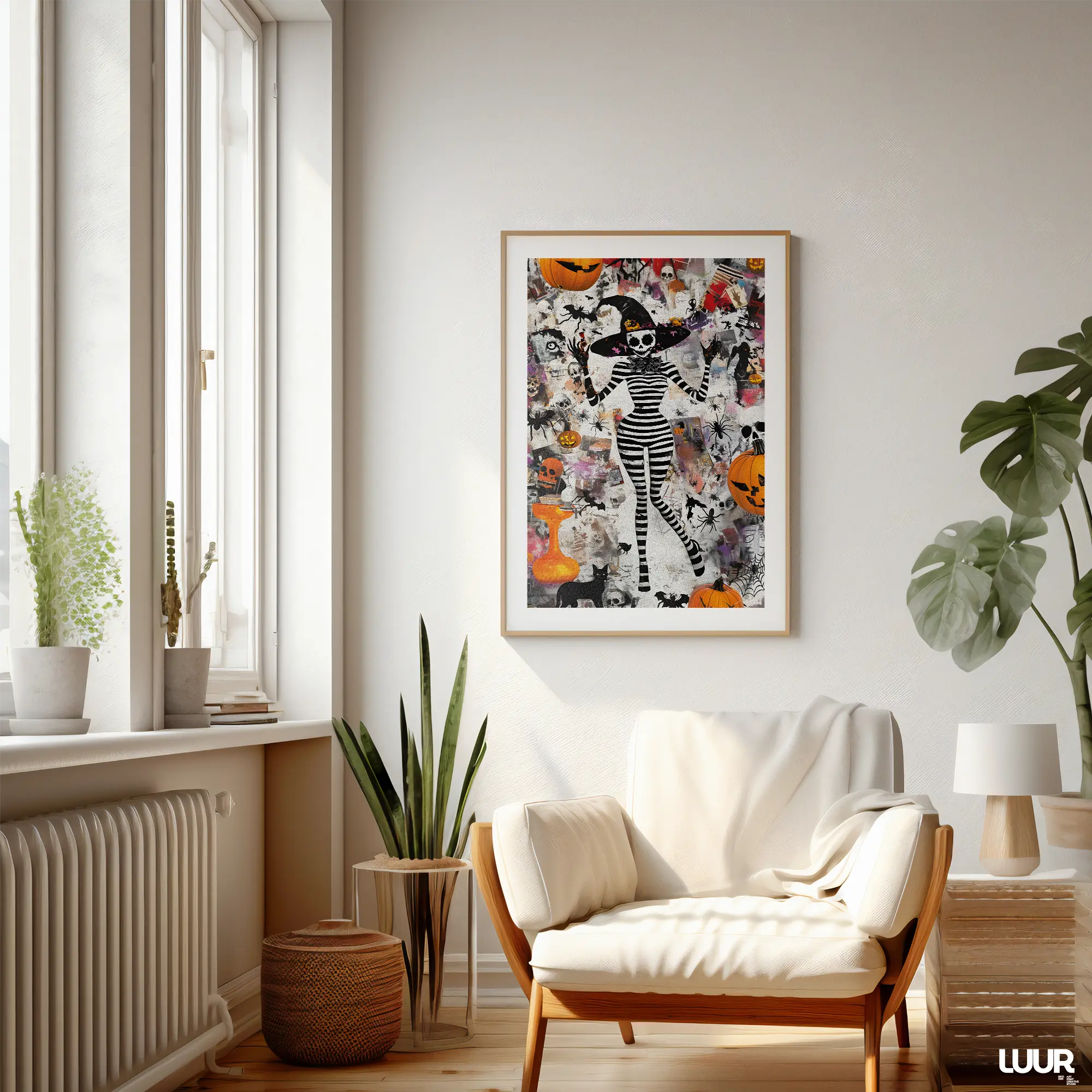 halloween-decor Halloween Wall Art – Whimsy Witch Skeleton Printable Poster, Spooky Gothic Digital Art for Halloween Home Decor - Image 4