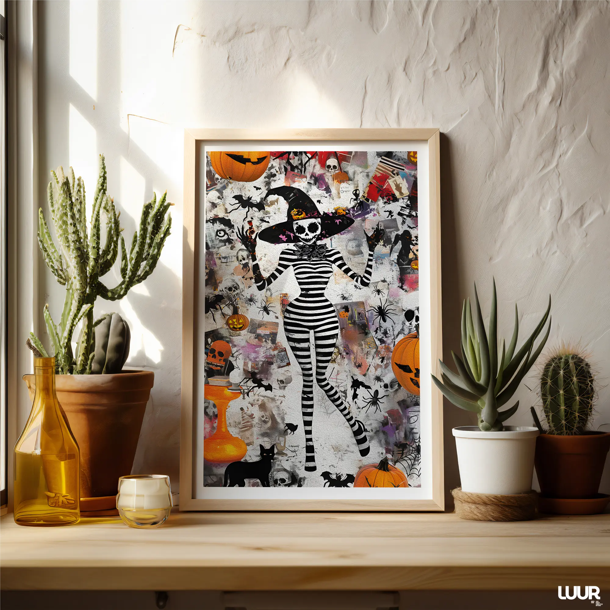 halloween-home-decor Halloween Wall Art – Whimsy Witch Skeleton Printable Poster, Spooky Gothic Digital Art for Halloween Home Decor - Image 5