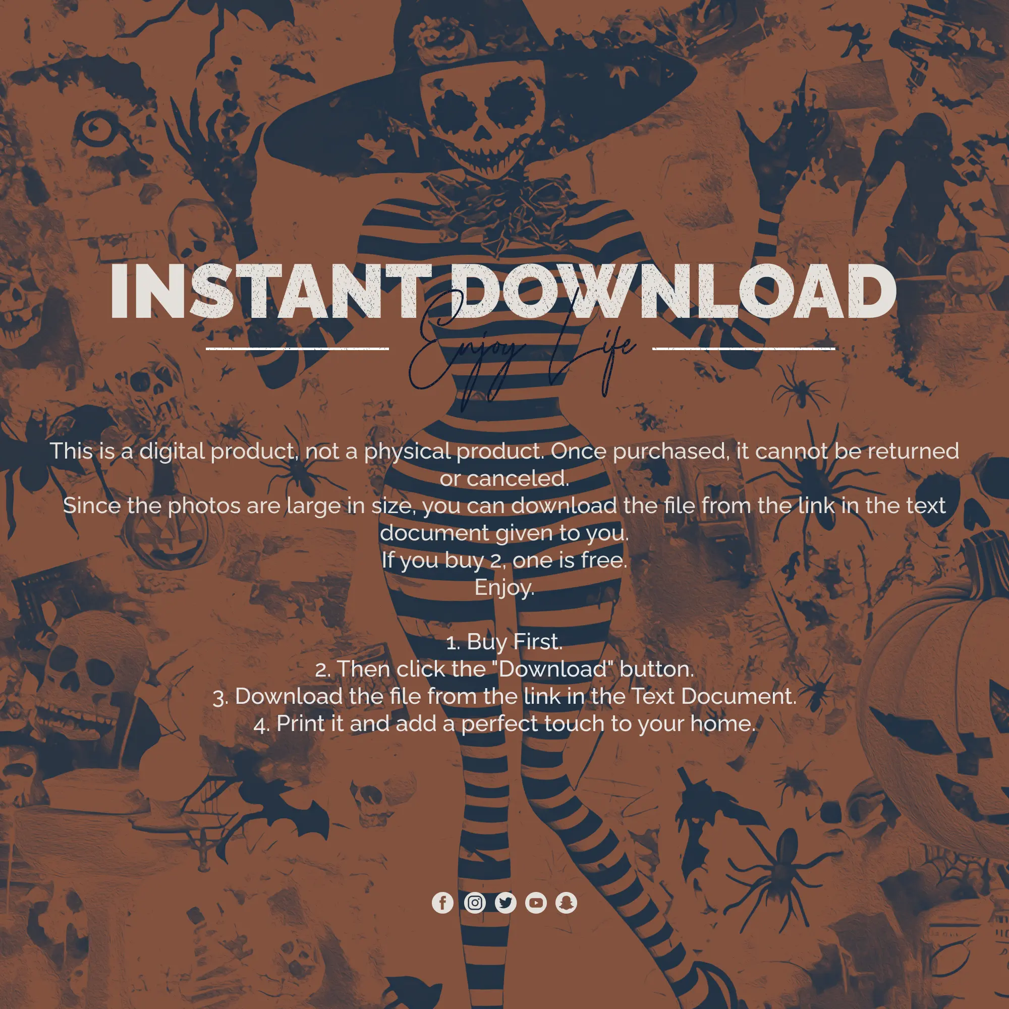 home-decor-for-halloween Halloween Wall Art – Whimsy Witch Skeleton Printable Poster, Spooky Gothic Digital Art for Halloween Home Decor - Image 10