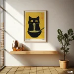 Japanese Wall Art – Kuro Neko Ramen Cat Poster | Minimal Japandi Printable Black Cat Digital Artwork - Image 6