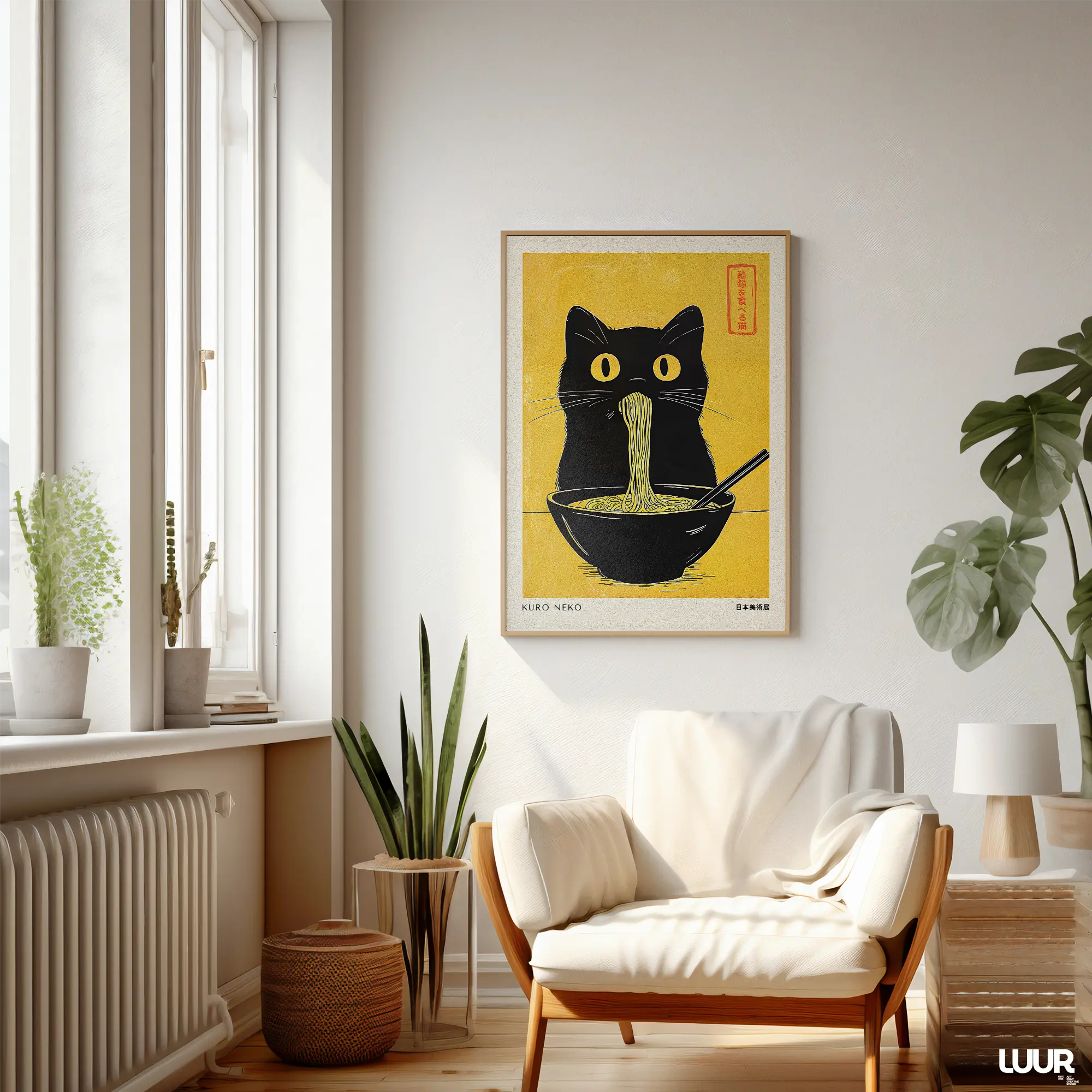 japanese-wall-art Japanese Wall Art – Kuro Neko Ramen Cat Poster | Minimal Japandi Printable Black Cat Digital Artwork - Image 8