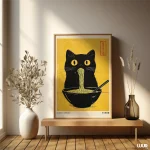 Japanese Wall Art – Kuro Neko Ramen Cat Poster | Minimal Japandi Printable Black Cat Digital Artwork - Image 9