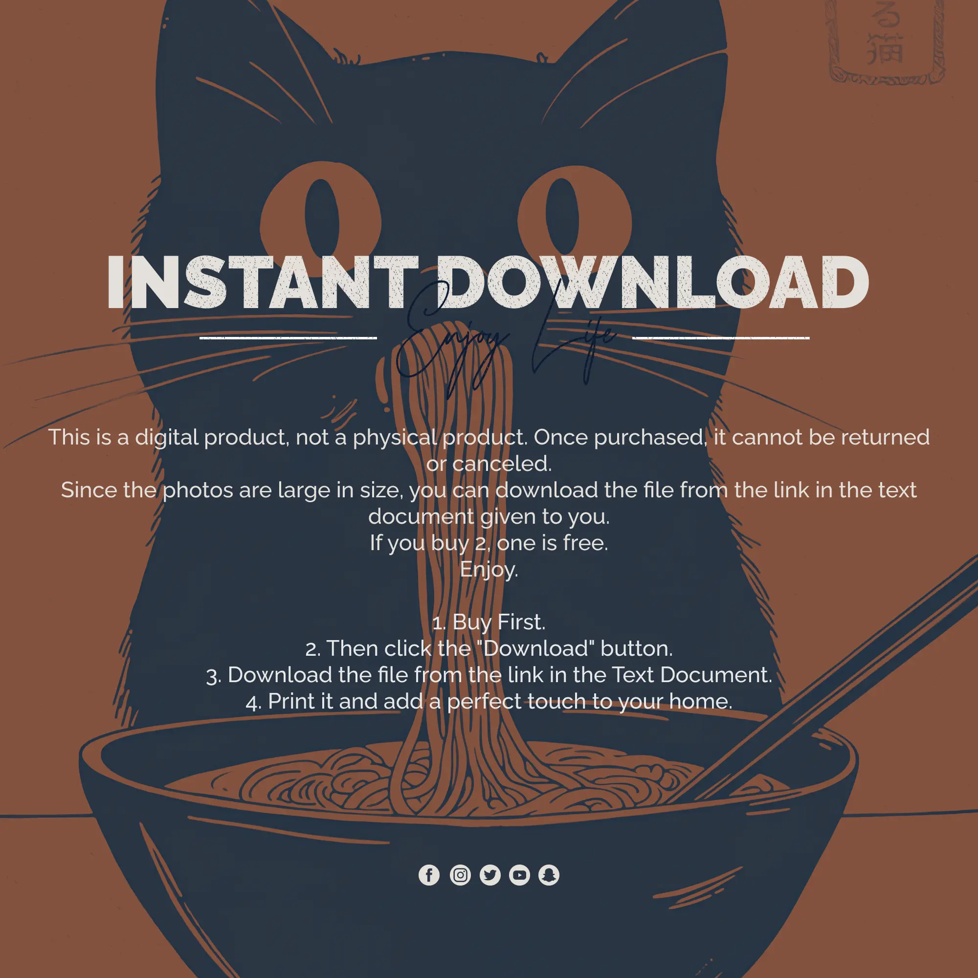 trendy-wall-art Japanese Wall Art – Kuro Neko Ramen Cat Poster | Minimal Japandi Printable Black Cat Digital Artwork - Image 10