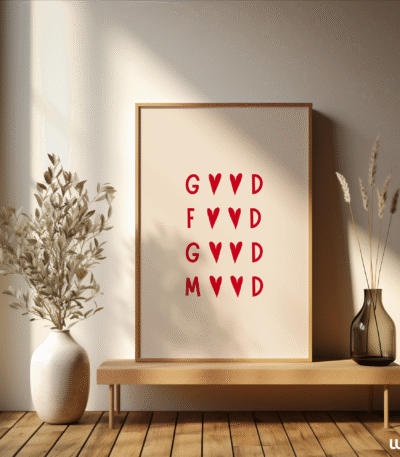 Bedroom Wall Art – Good Mood Motivational Poster with Red Heart | Minimalist Positive Quote Printable