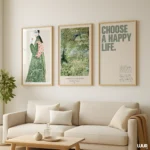 Set of 3 Print | Green Wall Art Set for Living Room | Minimal Botanical Gallery Posters - Image 2