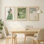 Set of 3 Print | Green Wall Art Set for Living Room | Minimal Botanical Gallery Posters - Image 3