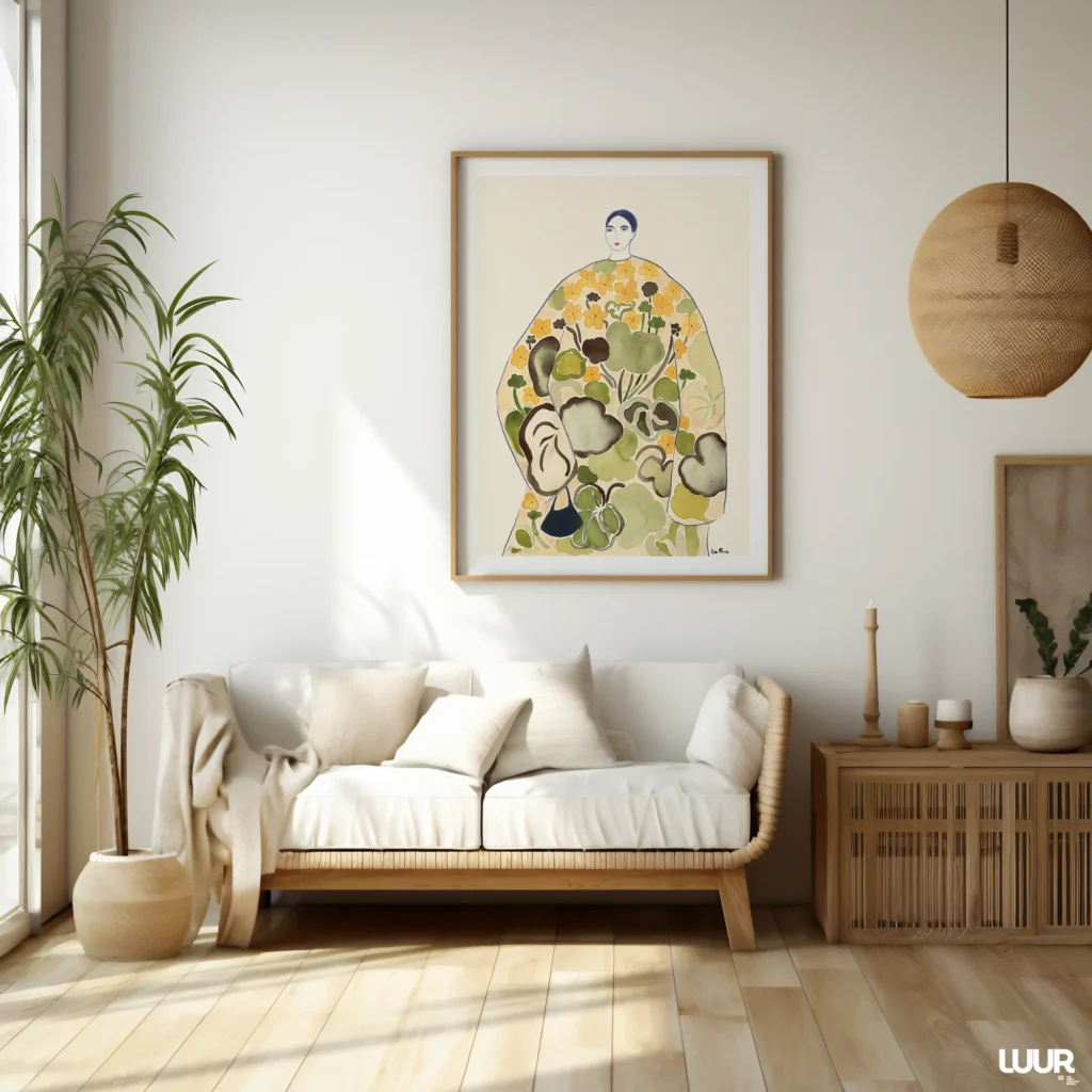 Botanical Wall Art | Abstract Floral Woman Illustration | Modern Yellow & Green Nature Poster