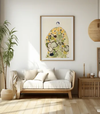 Botanical Wall Art | Abstract Floral Woman Illustration | Modern Yellow & Green Nature Poster