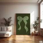 Christmas Wall Art | Vintage Green Bow Print, Retro Holiday Ribbon Illustration - Image 3