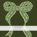 Christmas Wall Art | Vintage Green Bow Print, Retro Holiday Ribbon Illustration - Image 6