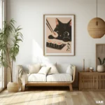 Japanese Wall Art Black Cat Wall Art Print, Cute Sushi Cat Poster, Modern Wall Decor for Kitchen Living Room, Instant Digital Download - Image 2