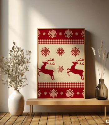 Christmas Wall Art, Reindeer Prints, Red Holiday Wall Decor, Cozy Christmas Poster, Printable Christmas Wall Art, Christmas Wall Art Print