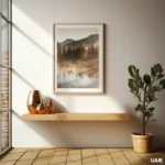 Mountain Wall Art, Large Mountain Landscape Wall Art Print, Misty Forest Lake Nature Poster, Modern Neutral Home Decor, Digital Download