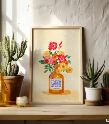 Floral Quote Wall Art Printable, Colorful Flower Vase Art, Matisse Style Poster, Inspirational Typography Print, Digital Download