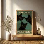 Funny Bathroom Wall Art, Black Cat Wall Art Poster, Are You Pooping Cat Print, Quirky Toilet Decor, Printable Bathroom Humor Art