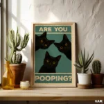 Funny Bathroom Wall Art, Black Cat Wall Art Poster, Are You Pooping Cat Print, Quirky Toilet Decor, Printable Bathroom Humor Art