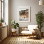 Mountain Wall Art, Large Mountain Landscape Wall Art Print, Misty Forest Lake Nature Poster, Modern Neutral Home Decor, Digital Download