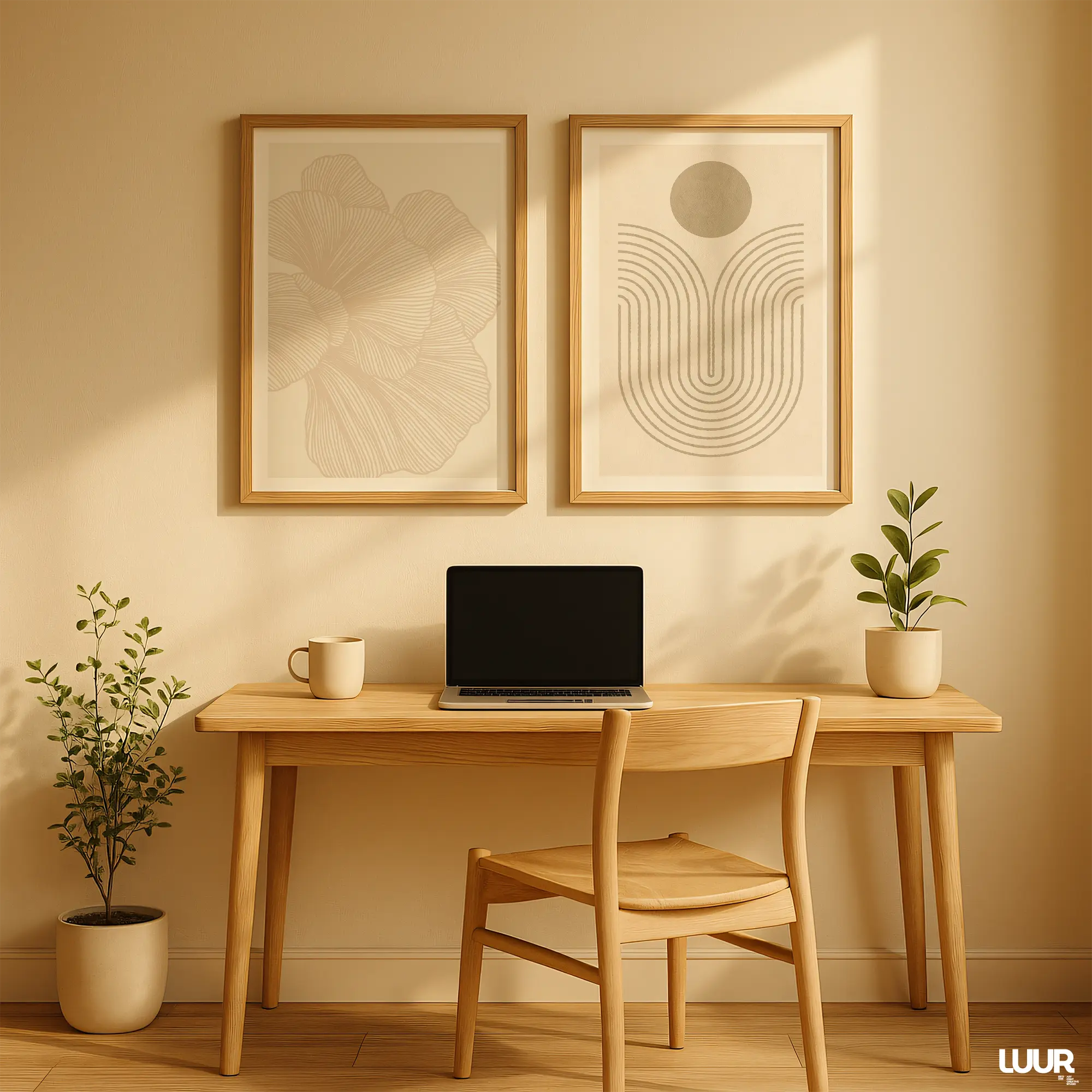 home-decor Line Art Wall Art Set of 2 – Minimal Abstract Beige Printable Decor - Image 2