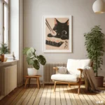 Japanese Wall Art Black Cat Wall Art Print, Cute Sushi Cat Poster, Modern Wall Decor for Kitchen Living Room, Instant Digital Download - Image 6
