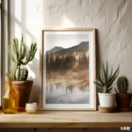 Mountain Wall Art, Large Mountain Landscape Wall Art Print, Misty Forest Lake Nature Poster, Modern Neutral Home Decor, Digital Download