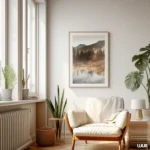 Mountain Wall Art, Large Mountain Landscape Wall Art Print, Misty Forest Lake Nature Poster, Modern Neutral Home Decor, Digital Download