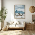 Landscape Wall Art, Winter Mountain Home Print, Snowy Alpine Scenery Poster, Cozy Nordic Nature Digital Download