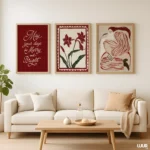 Christmas Wall Art Set of 3, Holiday Quote & Botanical Prints, Festive Red Beige Wall Art, Cozy Scandinavian Home Decor, Christmas Art - Image 6