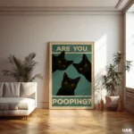 Funny Bathroom Wall Art, Black Cat Wall Art Poster, Are You Pooping Cat Print, Quirky Toilet Decor, Printable Bathroom Humor Art