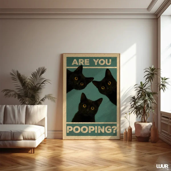 Funny Bathroom Wall Art, Black Cat Wall Art Poster, Are You Pooping Cat Print, Quirky Toilet Decor, Printable Bathroom Humor Art