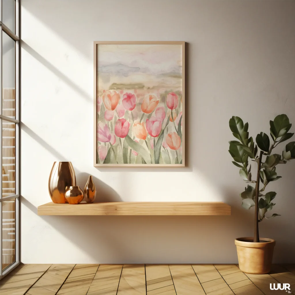 Floral Wall Art Printable, Soft Pink Tulip Art, Pastel Flower Wall Decor, Romantic Botanical Poster, Minimal Spring Home Decor, Digital Art