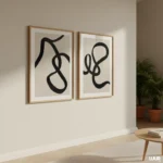 Gallery Wall Set Abstract Prints, Black Minimal Line Art Set of 2, Modern Neutral Wall Art, Minimal Poster Pair, Digital Download