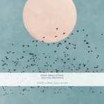 Blue Wall Art Printable, Minimal Moon and Birds Poster, Modern Sky Illustration, Calm Contemporary Home Decor, Digital Download