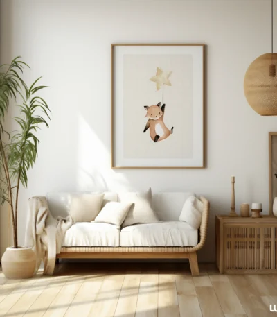 Nursery Wall Art Fox Printable, Cute Baby Animal Nursery Decor, Neutral Boho Kids Room Wall Art, Minimal Nursery Poster, Digital Download