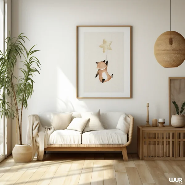 Nursery Wall Art Fox Printable, Cute Baby Animal Nursery Decor, Neutral Boho Kids Room Wall Art, Minimal Nursery Poster, Digital Download