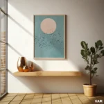 Blue Wall Art Printable, Minimal Moon and Birds Poster, Modern Sky Illustration, Calm Contemporary Home Decor, Digital Download